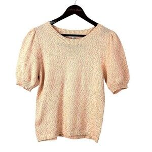 Fate Women Sz L Sweater Peach Puff Short Sleeve Crew Neck Cotton Blend Knit R3